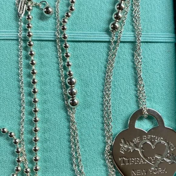 NEW Tiffany & Co. Etched RTT Heart Pendant Necklace 28-30” mixed chain 925 - Picture 5 of 10